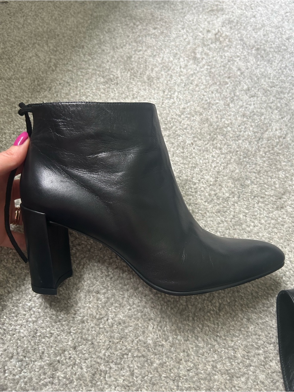 Stuart Weitzman Black Leather Ankle Boot with Block Heel size 7